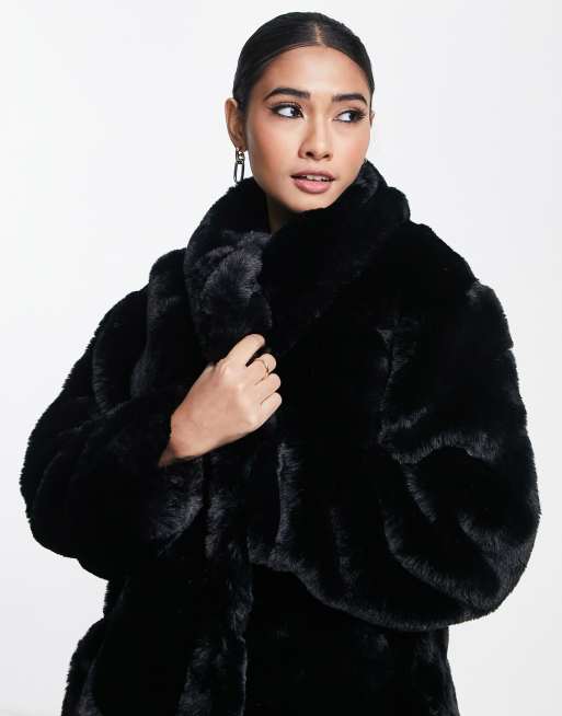 Asos black fur store coat