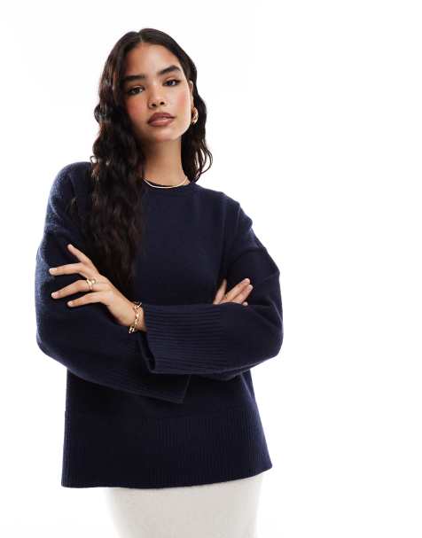Pretty Lavish oversized knit jumper in navy - view 1