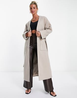 Pretty Lavish oversized minimal relaxed coat with pockets in taupe