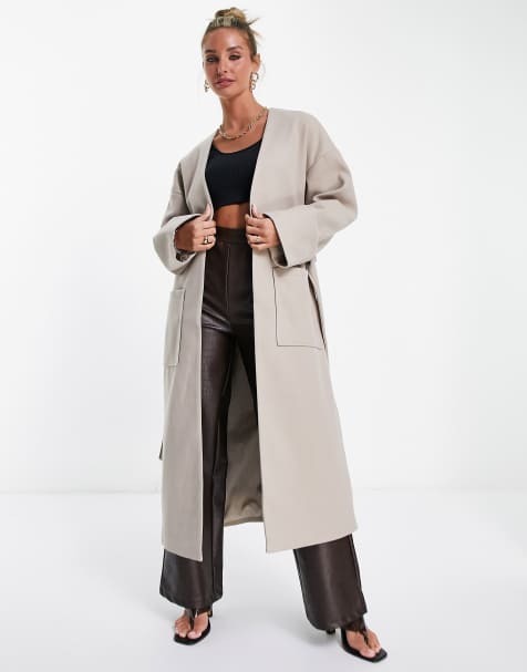 Pretty Lavish oversized minimal relaxed coat with pockets in taupe - view 1