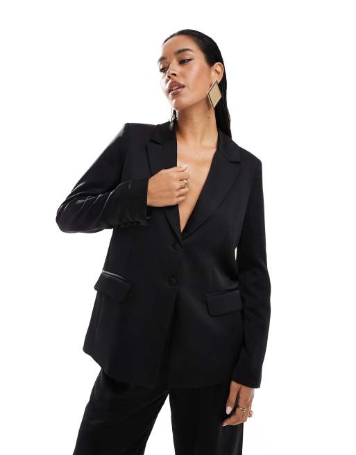 Pretty Lavish oversized satin blazer co ord in black