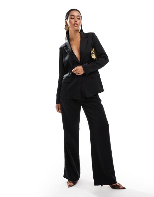 Pretty Lavish oversized satin blazer co-ord in black, 4 of 4
