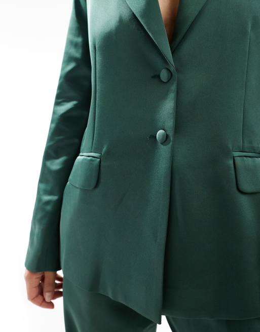Pretty Lavish oversized satin blazer in emerald - part of a set, 3 of 4