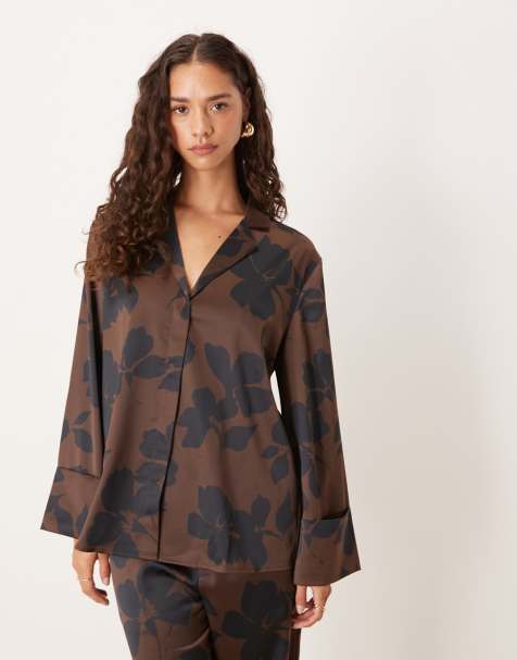 Pretty Lavish oversized shirt in brown print (part of a set) - view 1