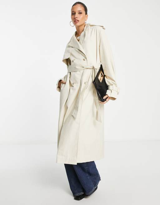 Vero Moda longline belted trench coat in stone