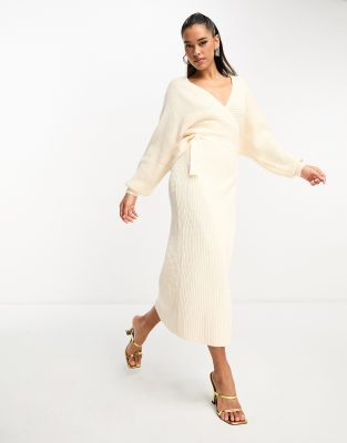 cream knit wrap dress Petal and Pup Women's Nova Wrap Knit Midi Dress