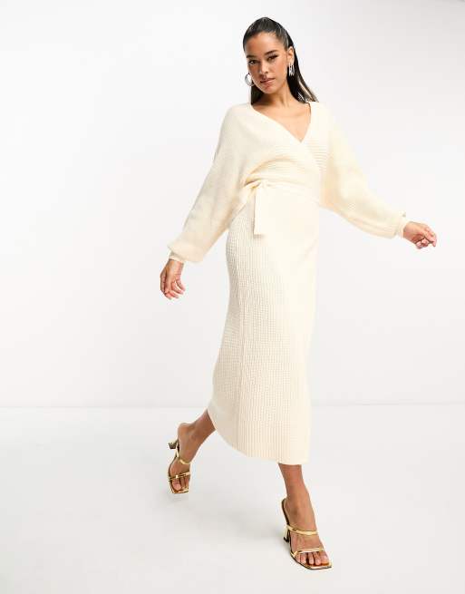 ASOS EDITION knitted wrap blouson sleeve wrap maxi dress in khaki