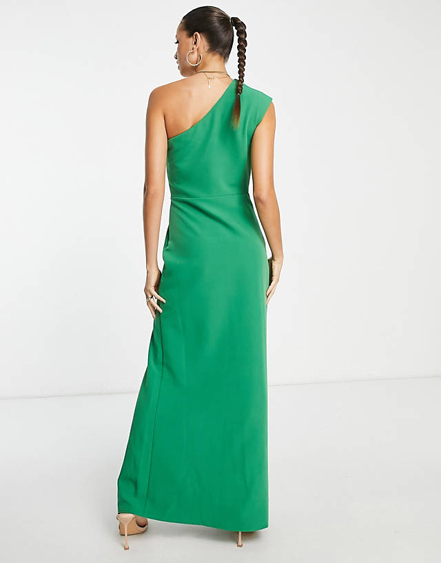 Pretty Lavish padded one shoulder split maxi dress in emerald green ZN10307