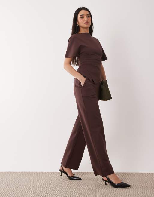 Pretty Lavish - Pantalon d'ensemble en jersey structuré - Marron, 2 de 5