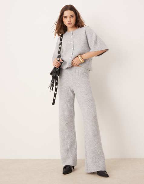 Pretty Lavish - Pantaloni in maglia a coste grigi in coordinato - view 1
