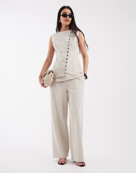 Pretty Lavish - Pantaloni sartoriali color pietra in coordinato - view 1