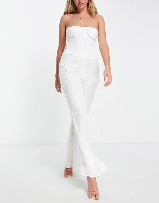 Pretty Lavish pants in all over white sequin (part of a set), 2 of 4