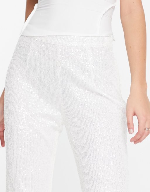 Pretty Lavish pants in all over white sequin (part of a set), 3 of 4