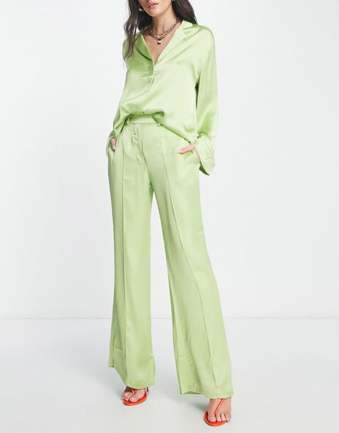 Style Cheat wide leg pants in vibrant green - part of a set