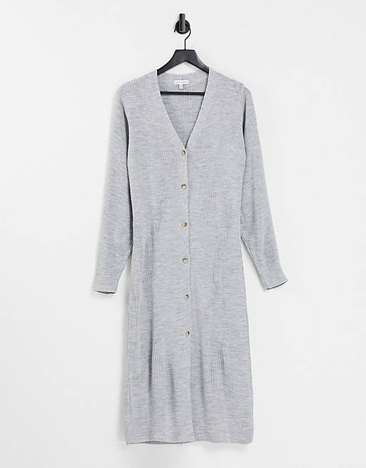 Pretty Lavish Peony longline button knit cardigan dress in grey