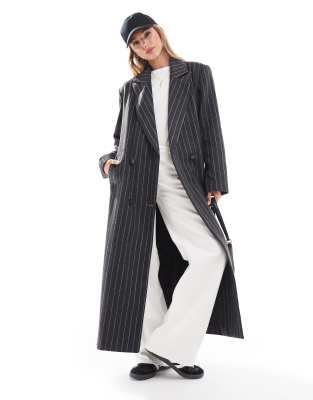 pinstripe coat in charcoal gray