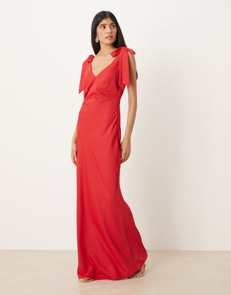 Pretty Lavish Piper bow shoulder maxi dress in red - view 1
