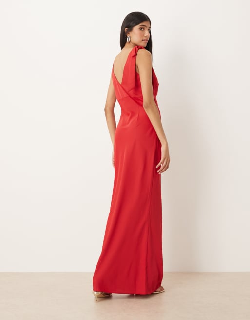 Pretty Lavish - Piper - Maxi jurk met strikken op de schouders in rood, 3 van 4