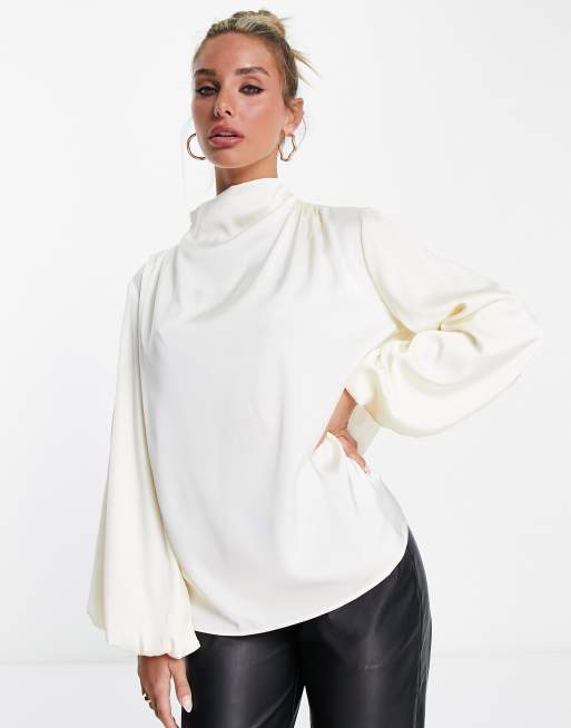 Pretty Lavish pleated balloon sleeve blouse in white ASOS