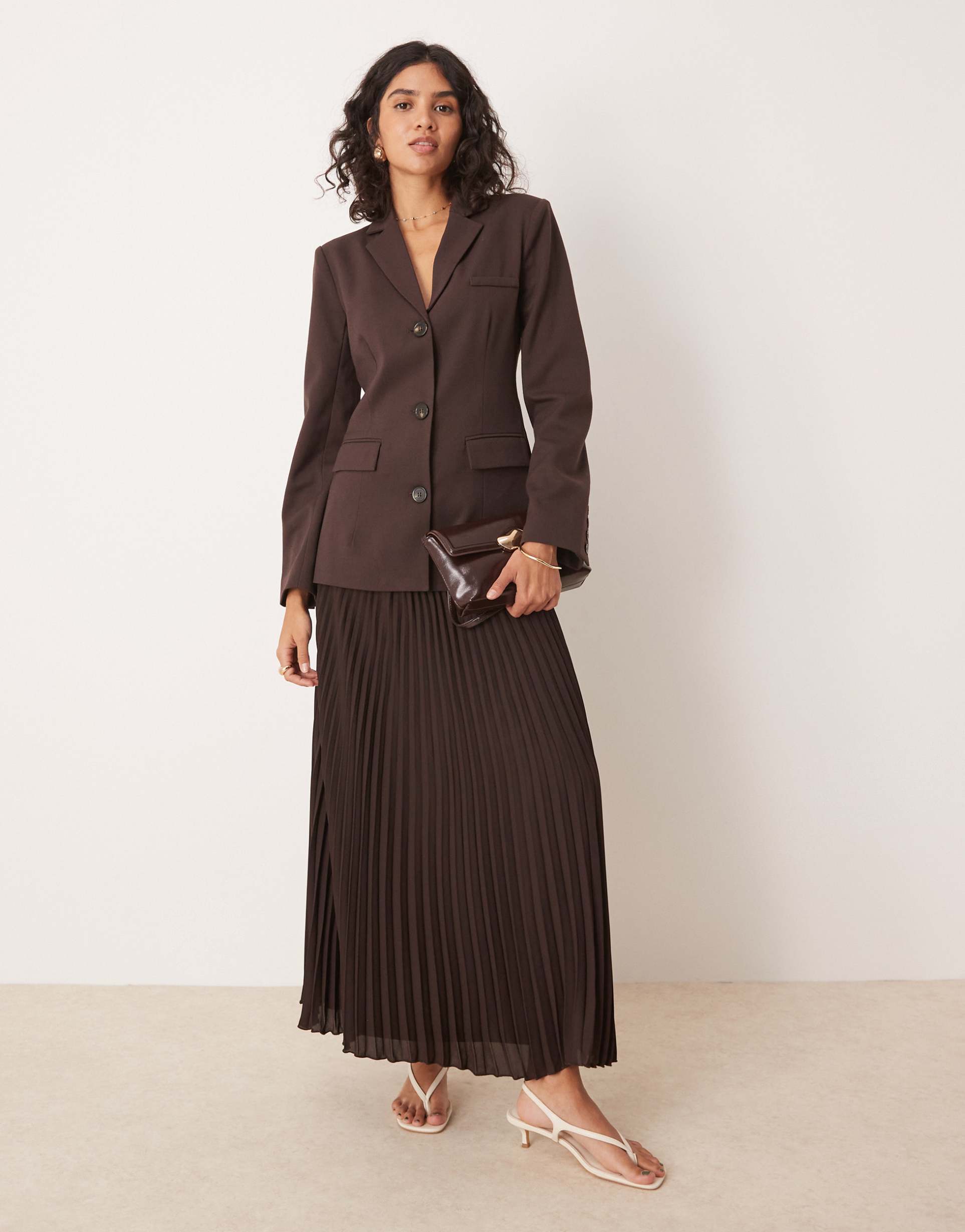 pretty lavish pleated maxi skirt in chocolate brown - part of a set