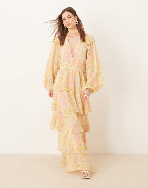 Pretty Lavish plunge ruffle maxi dress in bright abstract floral - view 1