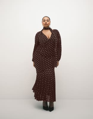Pretty Lavish Curve Pretty Lavish Plus Chiffon Scarf V Neck Maxi Dress In Brown