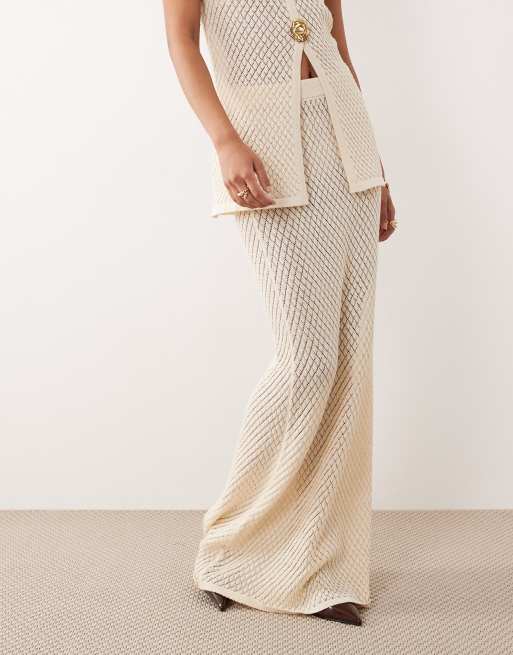 Pretty Lavish pointelle knit maxi skirt co-ord in cream, 3 of 5