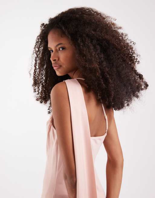 Pretty Lavish Porto matte satin one shoulder scarf neck maxi dress