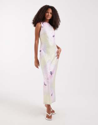 Pretty Lavish printed sequin midaxi dress in watercolor lemon floral