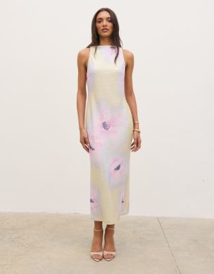 Pretty Lavish printed sequin midaxi dress in watercolour lemon floral