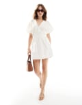 [Pretty Lavish] Pretty Lavish puff sleeve linen mini dress in ivory-White 6 Ivory