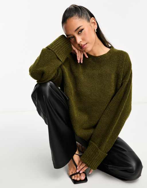 Pretty Lavish Pull oversize en laine et imitation peau de mouton Olive fonc