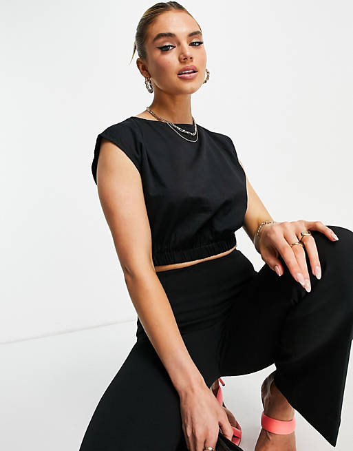 Pretty Lavish relaxed crop top co-ord in off black