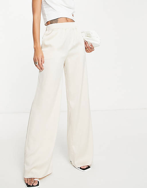 Pretty Lavish relaxed satin pants in cream (part of a set)