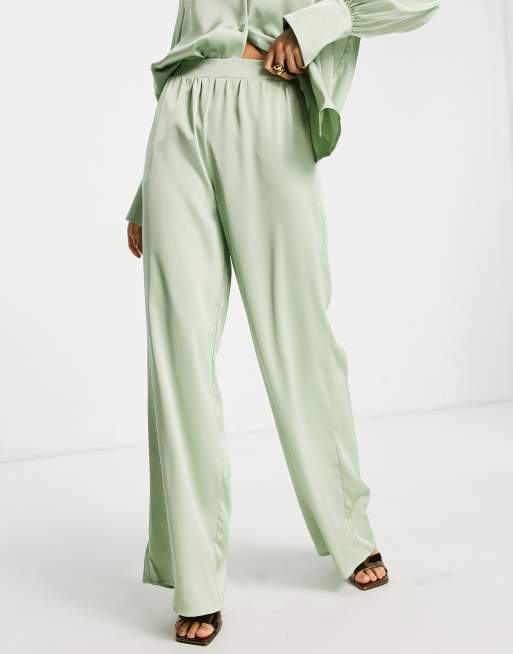 Pretty Lavish relaxed satin shirt and pants set in mint, 2 of 3
