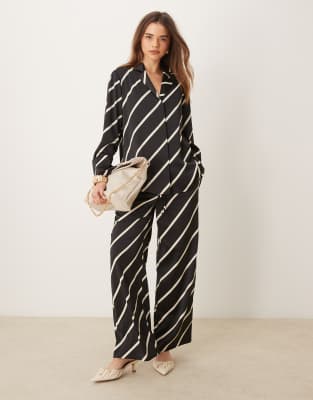 Pretty Lavish relaxed stripe co-ord in black and cream - view 1