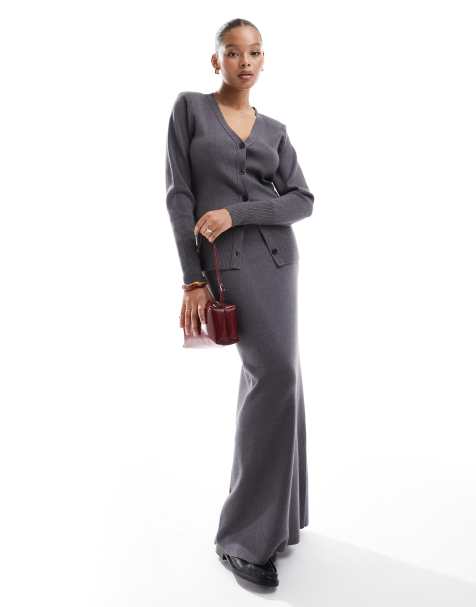 Pretty Lavish rib knit co-ord in charcoal - view 1