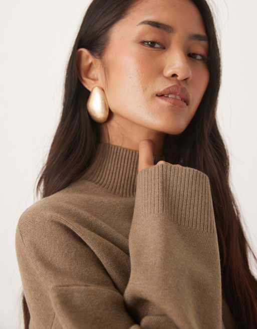 Pretty Lavish rib knit high neck sweater in taupe, 2 of 4