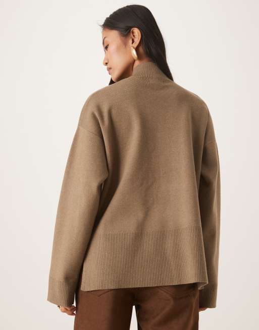 Pretty Lavish rib knit high neck sweater in taupe, 3 of 4