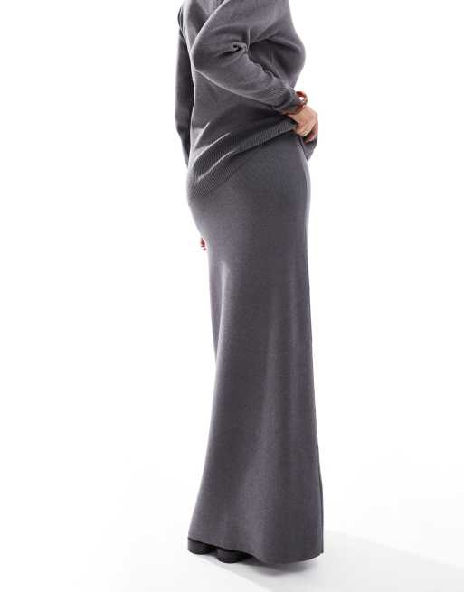 Pretty Lavish rib knit maxi skirt co-ord in charcoal
