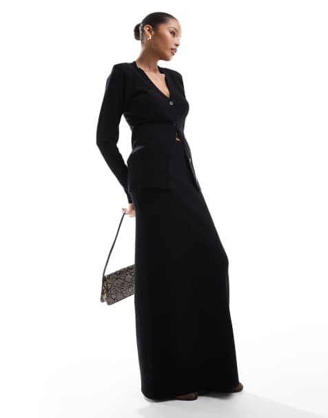Pretty Lavish rib knit maxi skirt in black - part of a set - view 1