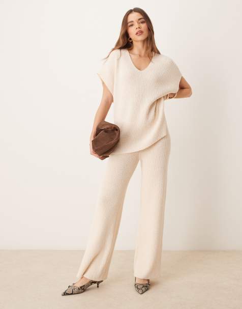Pretty Lavish rib knit set in cream - view 1