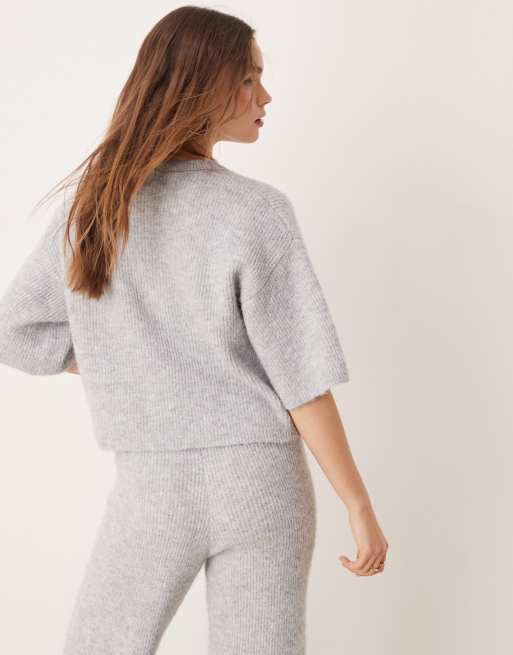 Pretty Lavish rib knit top in grey (part of a set), 4 of 4