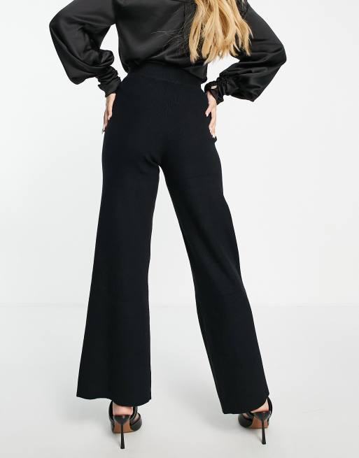 Pretty Lavish ribbed knit wide legged pants in black part of a set ASOS