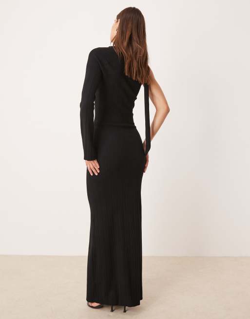 Pretty Lavish - Robe asymétrique longueur mollet en maille scintillante - Noir, 2 de 4