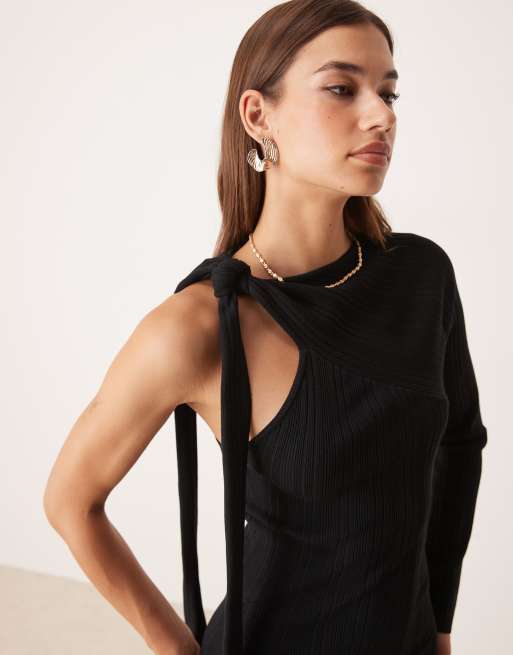 Pretty Lavish - Robe asymétrique longueur mollet en maille scintillante - Noir, 3 de 4