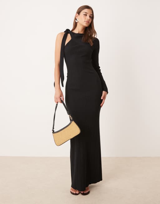 Pretty Lavish - Robe asymétrique longueur mollet en maille scintillante - Noir, 4 de 4