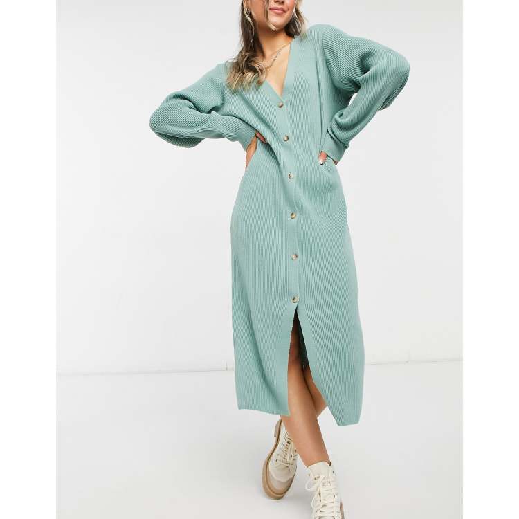 Pretty Lavish Robe gilet longue en maille avec boutons Vert ASOS