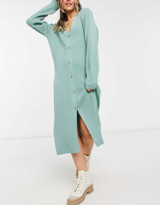 Pretty Lavish - Robe gilet longue en maille avec boutons - Vert | ASOS