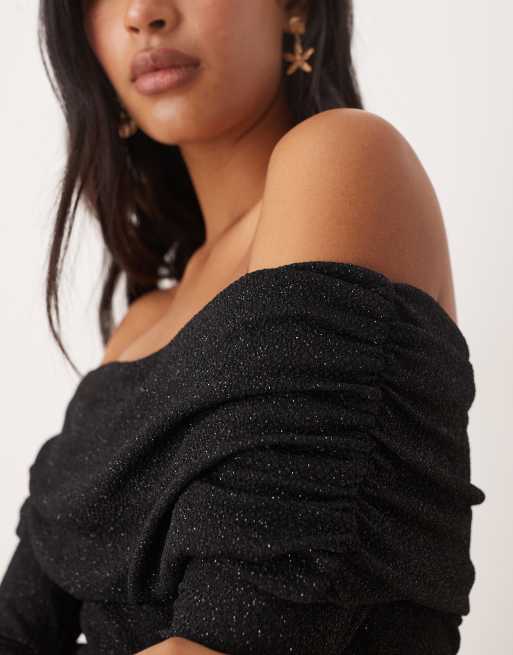 Pretty Lavish - Robe longue en jersey avec encolure bardot - Noir, 3 de 4